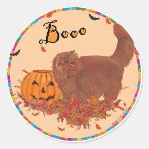 Sticker Rond Chat Persan Rouge Halloween