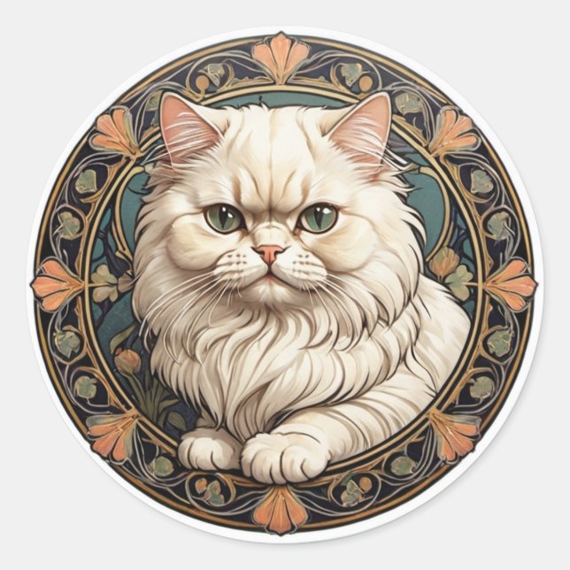 Sticker Rond Chat Perse Art Nouveau (Devant)