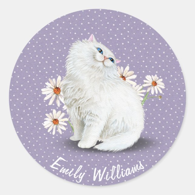 Sticker Rond Chat perse blanc sur des points d'épingle (Devant)