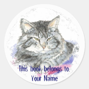 Sticker Rond Chat personnalisé - Plaque de livre