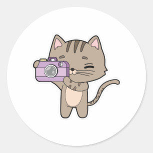 Sticker Rond Chat photographe avec caméra