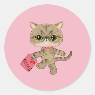 Sticker Rond Chat Piano Cute