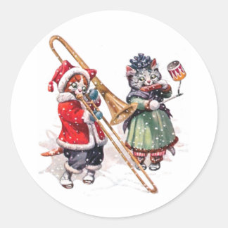 Sticker Rond Chat Plays Trombone dans la neige