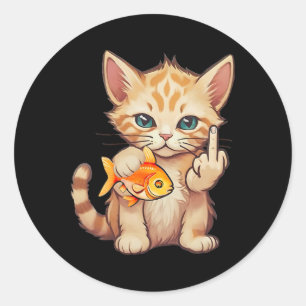 Sticker Rond Chat Poisson Rouge Doigt F U C'est Mon Poisson Drô