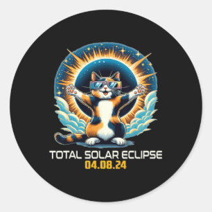 Sticker Rond Chat Prendre Selfie Solaire Eclipse Solaire Eclips