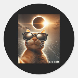 Sticker Rond Chat Prendre Un Selfie Avec Solaire 2024 Eclipse W