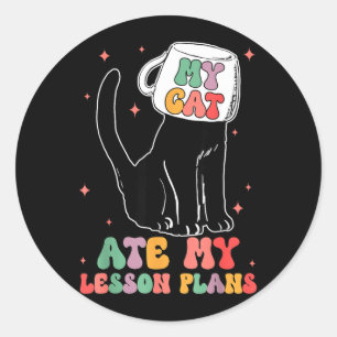 Sticker Rond Chat professeur drôle a mangé des plans de cours h
