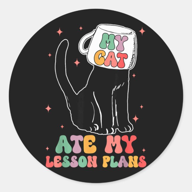 Sticker Rond Chat professeur drôle a mangé des plans de cours h (Devant)