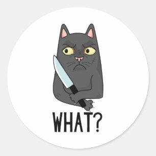 Sticker Rond Chat Quel Chat Meurtrier Avec Couteau