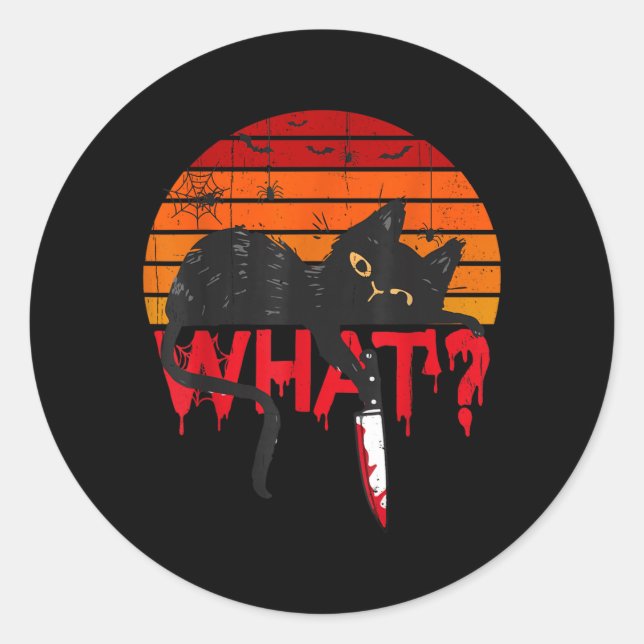 Sticker Rond Chat Quel_ Chat Noir Meurtrier Avec Couteau Hallow (Devant)