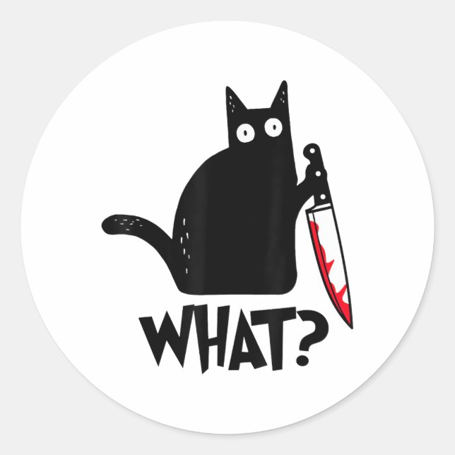 Sticker Rond Chat Qu'est-ce que_ Drôle Chat Noir  (Devant)
