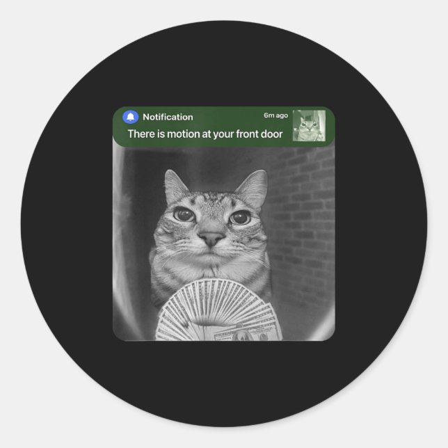 Sticker Rond Chat qui sonne avec mème de mouvement  (Devant)