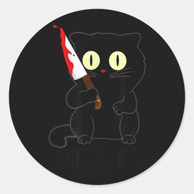 Sticker Rond Chat quoi drôle épouvantable chat noir Halloween a (Devant)