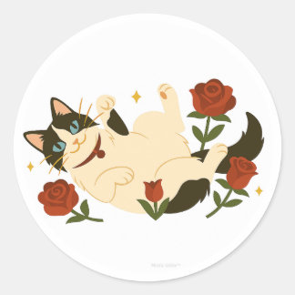 Sticker Rond Chat Ragdoll dans les roses