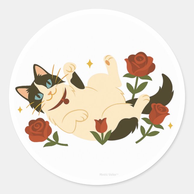 Sticker Rond Chat Ragdoll dans les roses (Devant)
