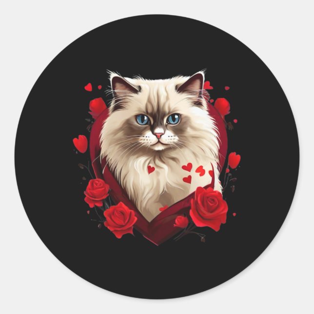 Sticker Rond Chat Ragdoll Mignon Amour Chat Saint-Valentin  (Devant)
