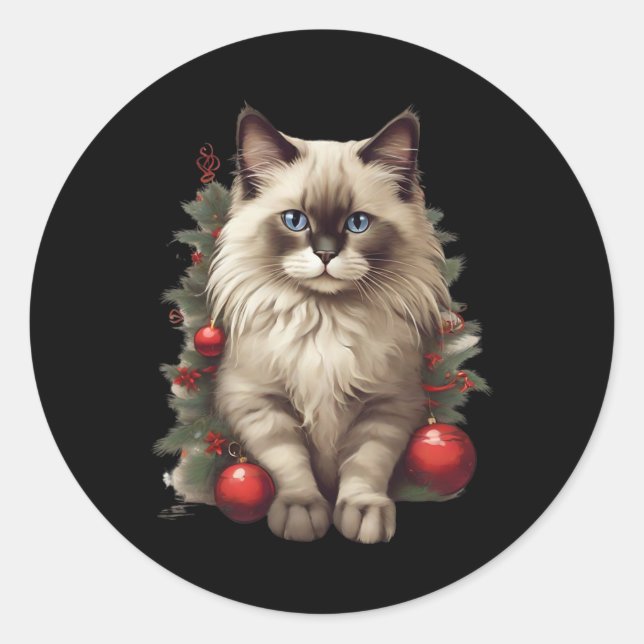 Sticker Rond Chat Ragdoll Noël Byubles  (Devant)