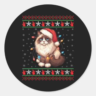 Sticker Rond Chat Ragdoll Noël sale Ragdoll Chat Éclairage de N