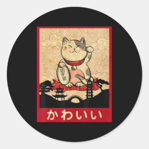 Sticker Rond Chat Ramen Bowl Anime nouilles japonaises Kawaii N