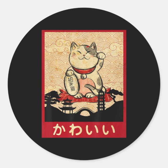 Sticker Rond Chat Ramen Bowl Anime nouilles japonaises Kawaii N (Devant)