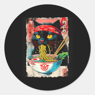 Sticker Rond Chat Ramen Japonais Drôle Chat Kawaii Chat Anime
