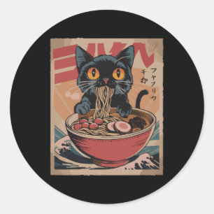 Sticker Rond Chat Ramen Japonais Drôle Tee - shirts Graphiques