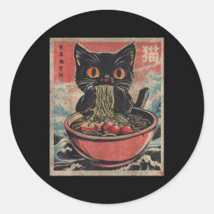 Sticker Rond Chat Ramen Japonais Drôle Tee - shirts Graphiques