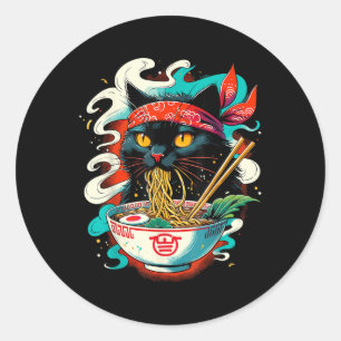 Sticker Rond Chat Ramen Noodle japonais Anime Kawaii Chat
