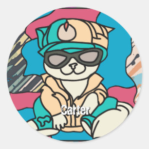 Sticker Rond Chat Retro Street Relaxant Drôle