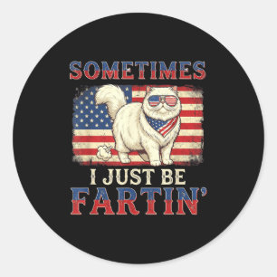 Sticker Rond Chat rigolo qui péte drapeau américain rétro 4 jui