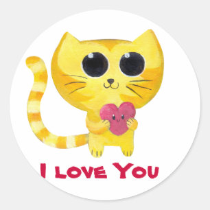 Sticker Rond Chat romantique mignon avec coeur