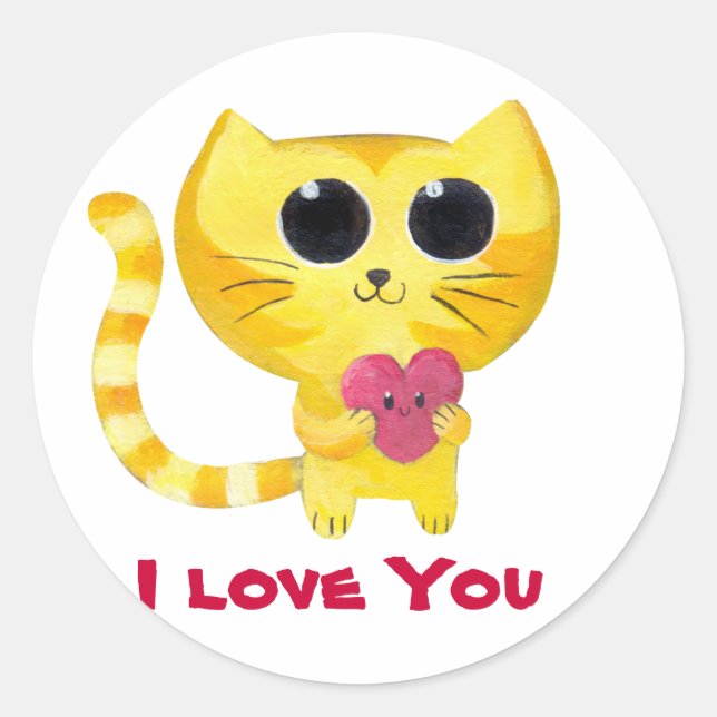 Sticker Rond Chat romantique mignon avec coeur (Devant)