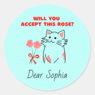 Sticker Rond Chat&Rose adorable