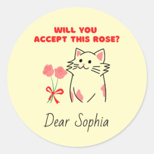 Sticker Rond Chat&Rose adorable