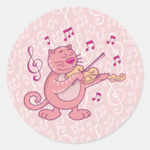 Sticker Rond Chat rose avec Violon
