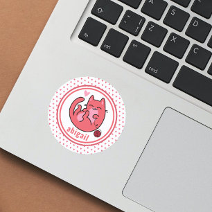 Sticker Rond Chat rose   Enfants personnalisés 