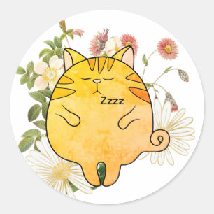 Sticker Rond Chat roux endormi