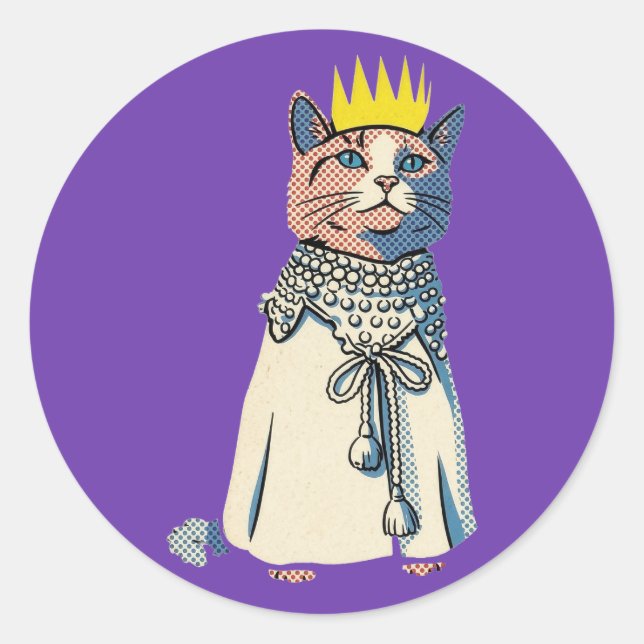 Sticker Rond Chat royal en couronne et robe Graphisme Pop Art v (Devant)
