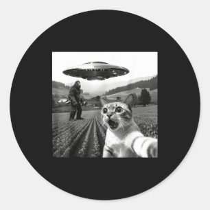 Sticker Rond Chat selfie avec extraterrestre Ufo drôle chat ali