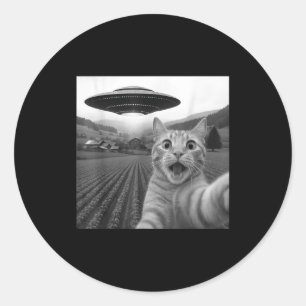 Sticker Rond Chat selfie avec un OVNI alien drôle pour hommes f