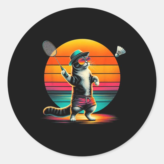 Sticker Rond Chat Shuttle Badminton Hommes Femmes (Devant)