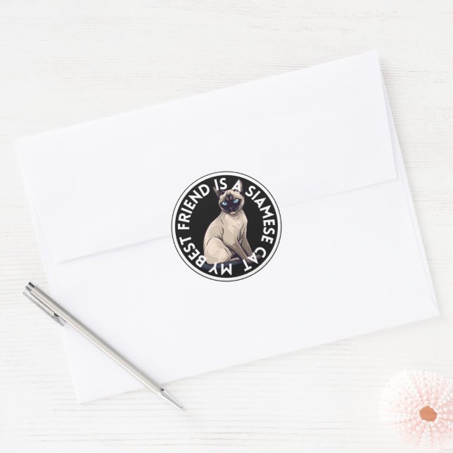 Sticker Rond Chat Siamese meilleur ami (Enveloppe)