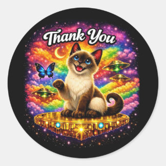 Sticker Rond Chat siamois arc-en-ciel cosmique de l'espace extr