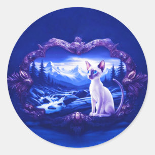 Sticker Rond Chat Siamois En Cadre Pittoresque