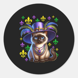 Sticker Rond Chat siamois Mardi Gras Chat siamois Mardi Gras