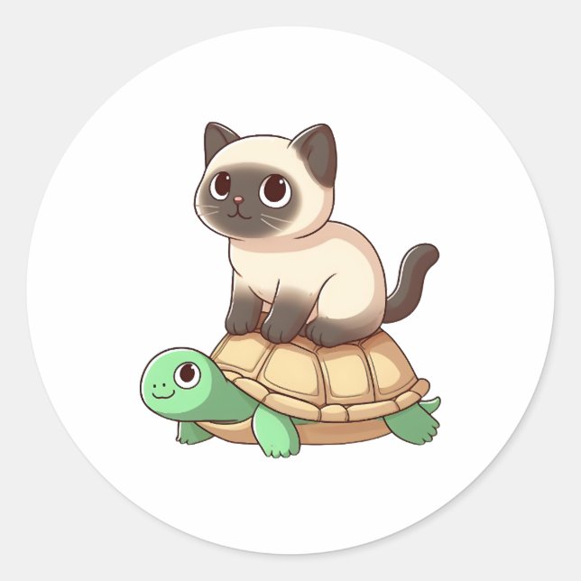 Sticker Rond Chat siamois monte tortue Copie (Devant)