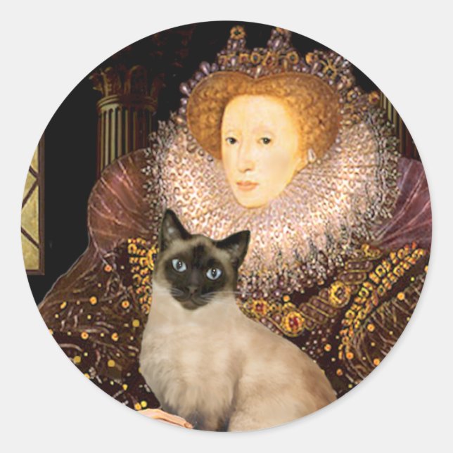Sticker Rond Chat siamois Queen- Seal Point (Devant)