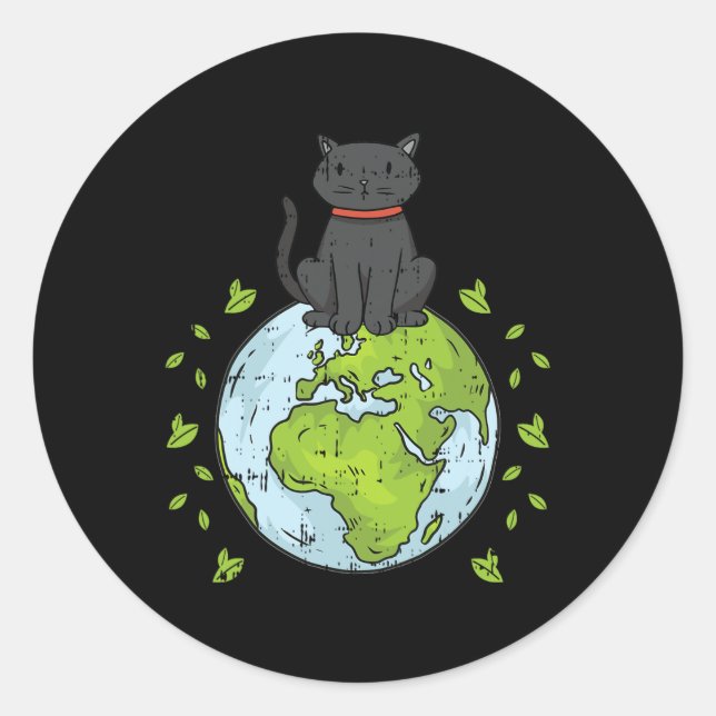 Sticker Rond Chat Sitting Planet Jour des terres De l'environne (Devant)