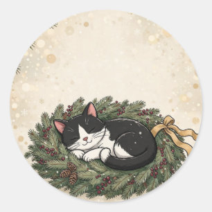 Sticker Rond Chat smoking en smoking curled endormi dans la cou
