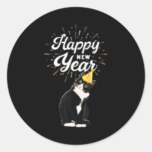 Sticker Rond Chat smoking Happy New Year amateurs de chats 2022
